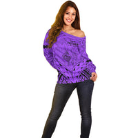 Personalised Polynesian Father's Day Gift For Dad Off Shoulder Sweater Super Father In The World - Purple Polynesian Pattern LT9 - Polynesian Pride