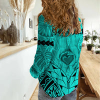 Personalised Polynesian Father's Day Gift For Dad Women Casual Shirt Super Father In The World - Turquoise Polynesian Pattern LT9 - Polynesian Pride