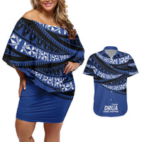 Fiji Rugby Pacific Custom Couples Matching Off Shoulder Short Dress and Hawaiian Shirt Pasifika Tapa Pattern