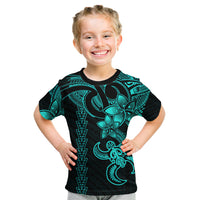 Hawaiian Tribal Kid T Shirt Polynesian Kakau Turtle - Aqua LT9 Aqua - Polynesian Pride