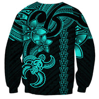 Hawaiian Tribal Sweatshirt Polynesian Kakau Turtle - Aqua LT9 - Polynesian Pride
