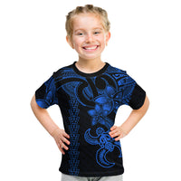 Hawaiian Tribal Kid T Shirt Polynesian Kakau Turtle - Blue LT9 Blue - Polynesian Pride