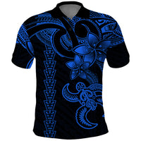Hawaiian Tribal Polo Shirt Polynesian Kakau Turtle Blue LT9 Blue - Polynesian Pride