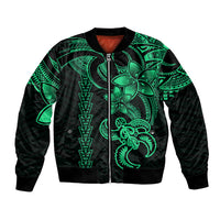 Hawaiian Tribal Bomber Jacket Polynesian Kakau Turtle - Green LT9 Unisex Green - Polynesian Pride
