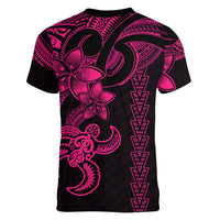 Hawaiian Tribal Women V Neck T Shirt Polynesian Kakau Turtle - Pink LT9 - Polynesian Pride