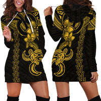 Hawaiian Tribal Hoodie Dress Polynesian Kakau Turtle - Yellow LT9 - Polynesian Pride