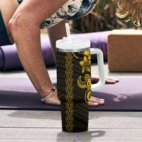Yellow Hawaiian Kakau Turtle Tumbler With Handle Polynesian Tribal