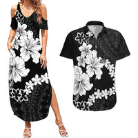 American Samoa Lotu Tamaiti Couples Matching Summer Maxi Dress and Hawaiian Shirt White Sunday Plumeria Black Vibe