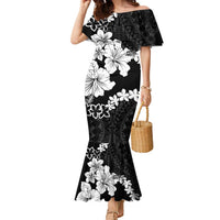 American Samoa Lotu Tamaiti Family Matching Mermaid Dress and Hawaiian Shirt White Sunday Plumeria Black Vibe