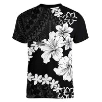 American Samoa Lotu Tamaiti Women V-Neck T-Shirt White Sunday Plumeria Black Vibe