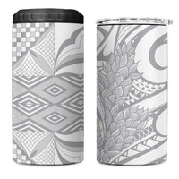 Samoa Lotu Tamaiti 4 in 1 Can Cooler Tumbler White Sunday Siapo With Teuila Torch Ginger