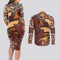 Vintage Samoa Siapo Couples Matching Long Sleeve Bodycon Dress and Long Sleeve Button Shirt With Teuila Torch Ginger LT9 - Polynesian Pride