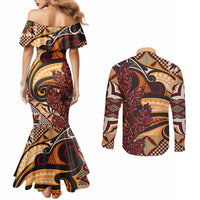 Vintage Samoa Siapo Couples Matching Mermaid Dress and Long Sleeve Button Shirt With Teuila Torch Ginger LT9 - Polynesian Pride