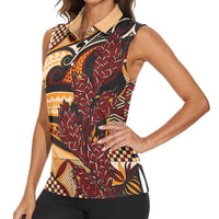 Vintage Samoa Siapo Women Sleeveless Polo Shirt With Teuila Torch Ginger