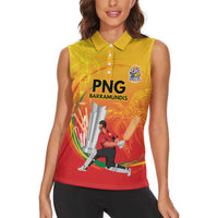 Custom Cricket PNG East Asia-Pacific Women Sleeveless Polo Shirt Papua New Guinea Rise to Power - Polynesian Pride