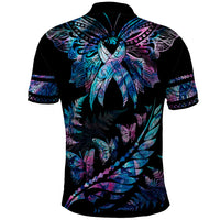 Polynesia Ribbon Butterflies Polo Shirt Silver Fern Breast Cancer With Papua Shell Pattern LT9 - Polynesian Pride