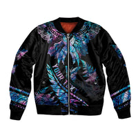 Personalised Polynesia Ribbon Butterflies Sleeve Zip Bomber Jacket Silver Fern Breast Cancer With Papua Shell Pattern LT9 Unisex Black - Polynesian Pride