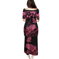 Personalised Polynesian Turtle Ribbon Family Matching Puletasi Dress and Hawaiian Shirt Think Pink Breast Cancer With Pacific Hibiscus LT9 - Polynesian Pride