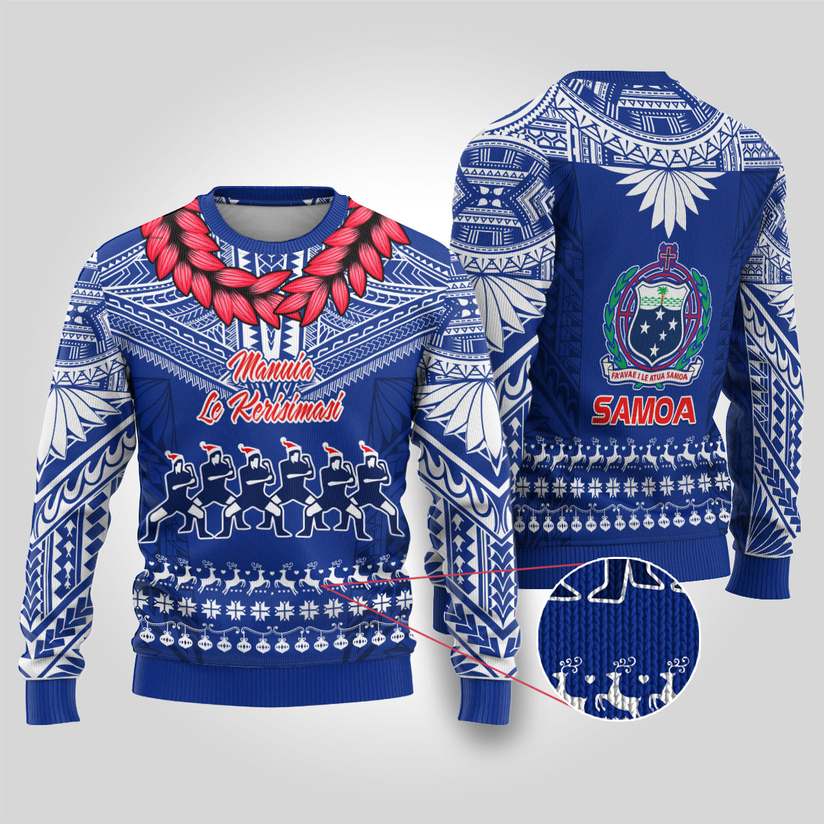 Toa Samoa Christmas Ugly Christmas Sweater Samoa Siva Tau Manuia Le Kerisimasi Blue Vibe LT9 Blue - Polynesian Pride