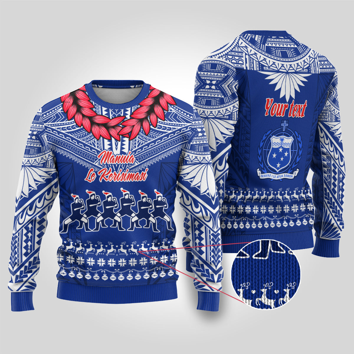Personalised Toa Samoa Christmas Ugly Christmas Sweater Samoa Siva Tau Manuia Le Kerisimasi Blue Vibe LT9 Blue - Polynesian Pride