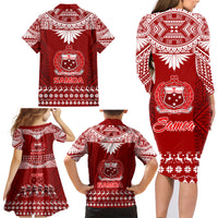 Toa Samoa Christmas Family Matching Long Sleeve Bodycon Dress and Hawaiian Shirt Samoa Siva Tau Manuia Le Kerisimasi Red Vibe LT9 - Polynesian Pride
