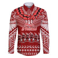 Toa Samoa Christmas Family Matching Off Shoulder Long Sleeve Dress and Hawaiian Shirt Samoa Siva Tau Manuia Le Kerisimasi Red Vibe LT9 Dad's Shirt - Long Sleeve Red - Polynesian Pride