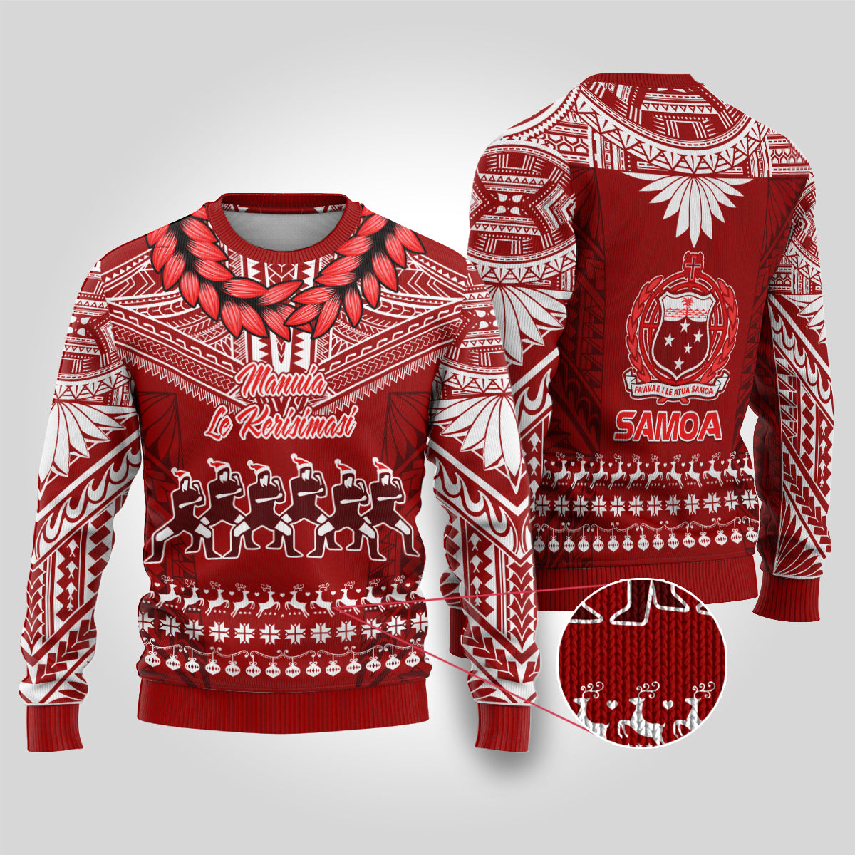 Toa Samoa Christmas Ugly Christmas Sweater Samoa Siva Tau Manuia Le Kerisimasi Red Vibe LT9 Red - Polynesian Pride