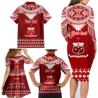 Personalised Toa Samoa Christmas Family Matching Long Sleeve Bodycon Dress and Hawaiian Shirt Samoa Siva Tau Manuia Le Kerisimasi Red Vibe LT9 - Polynesian Pride
