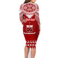 Personalised Toa Samoa Christmas Family Matching Long Sleeve Bodycon Dress and Hawaiian Shirt Samoa Siva Tau Manuia Le Kerisimasi Red Vibe LT9 - Polynesian Pride