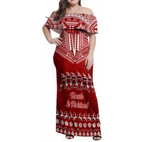 Personalised Toa Samoa Christmas Family Matching Off Shoulder Maxi Dress and Hawaiian Shirt Samoa Siva Tau Manuia Le Kerisimasi Red Vibe LT9 Mom's Dress Red - Polynesian Pride