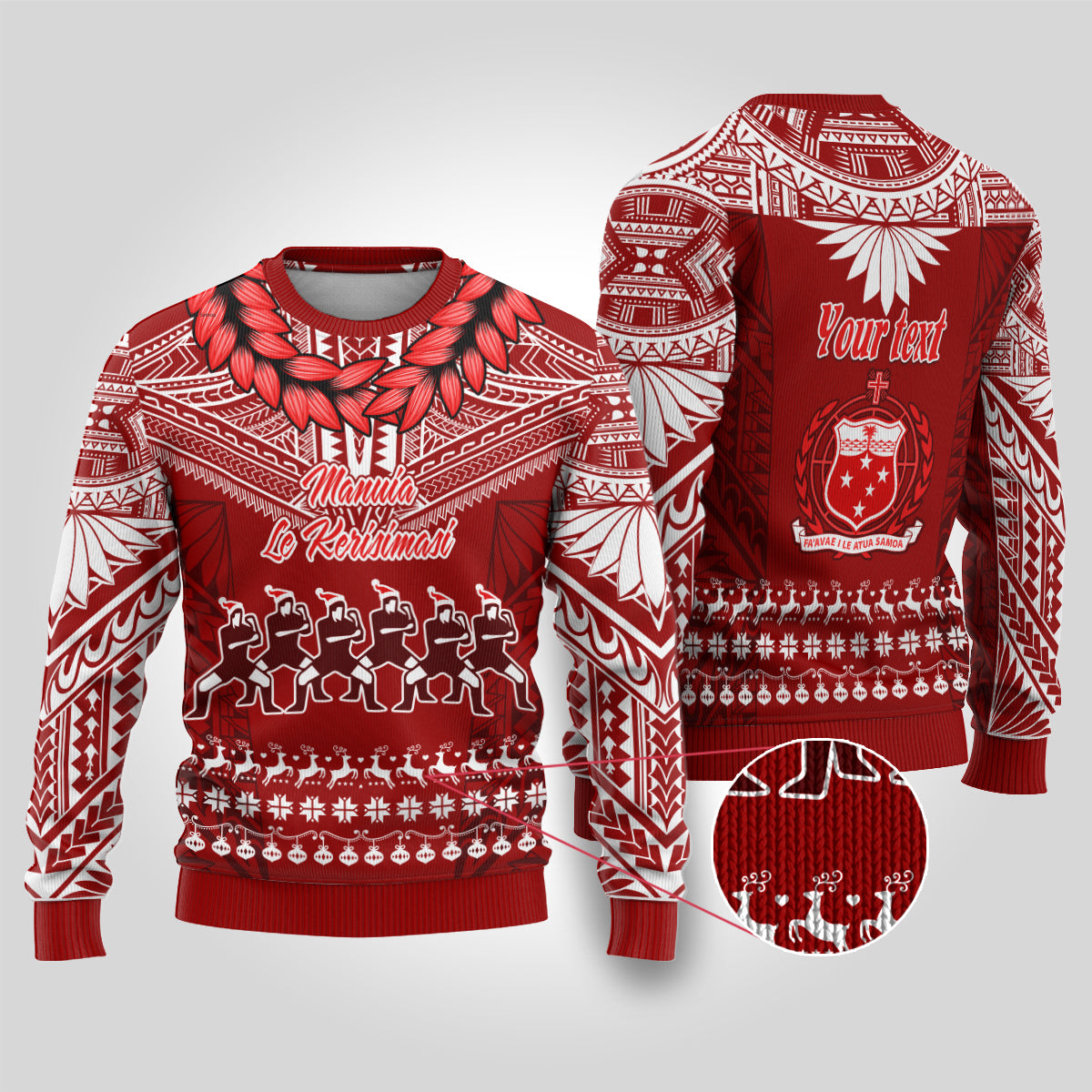 Personalised Toa Samoa Christmas Ugly Christmas Sweater Samoa Siva Tau Manuia Le Kerisimasi Red Vibe LT9 Red - Polynesian Pride