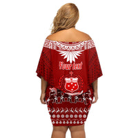 Personalised Toa Samoa Christmas Off Shoulder Short Dress Samoa Siva Tau Manuia Le Kerisimasi Red Vibe LT9 - Polynesian Pride