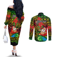 Personalised Vanuatu Joyeux Noel Couples Matching Off The Shoulder Long Sleeve Dress and Long Sleeve Button Shirt Christmas Santas God Yumi LT9 - Polynesian Pride