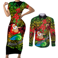 Personalised Vanuatu Joyeux Noel Couples Matching Short Sleeve Bodycon Dress and Long Sleeve Button Shirt Christmas Santas God Yumi LT9 Reggae - Polynesian Pride