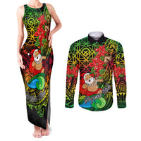 Personalised Vanuatu Joyeux Noel Couples Matching Tank Maxi Dress and Long Sleeve Button Shirt Christmas Santas God Yumi LT9 Reggae - Polynesian Pride