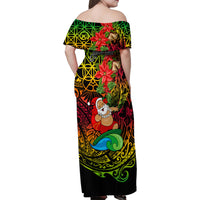 Personalised Vanuatu Joyeux Noel Family Matching Off Shoulder Maxi Dress and Hawaiian Shirt Christmas Santas God Yumi LT9 - Polynesian Pride