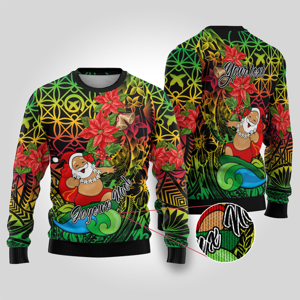 Personalised Vanuatu Joyeux Noel Ugly Christmas Sweater Christmas Santas God Yumi LT9 Reggae - Polynesian Pride