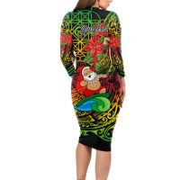 Personalised Vanuatu Joyeux Noel Long Sleeve Bodycon Dress Christmas Santas God Yumi LT9 - Polynesian Pride