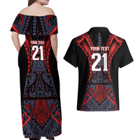 Custom New Zealand Couples Matching Off Shoulder Maxi Dress and Hawaiian Shirt Maori Kiwiana Pattern Tukutuku Motif
