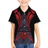 Custom New Zealand Family Matching Short Sleeve Bodycon Dress and Hawaiian Shirt Maori Kiwiana Pattern Tukutuku Motif LT9 Son's Shirt Red - Polynesian Pride