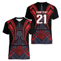 Custom New Zealand Women V-Neck T-Shirt Maori Kiwiana Pattern Tukutuku Motif