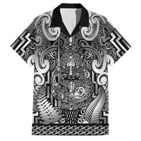Custom New Zealand Taiaha Maori Family Matching Short Sleeve Bodycon Dress and Hawaiian Shirt Kiwikiwi Minimalist Silver Fern Tukutuku Motif LT9 Dad's Shirt - Short Sleeve White - Polynesian Pride