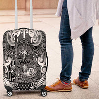 New Zealand Taiaha Maori Luggage Cover Kiwikiwi Minimalist Silver Fern Tukutuku Motif