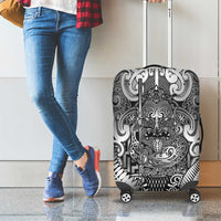 New Zealand Taiaha Maori Luggage Cover Kiwikiwi Minimalist Silver Fern Tukutuku Motif