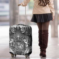 New Zealand Taiaha Maori Luggage Cover Kiwikiwi Minimalist Silver Fern Tukutuku Motif