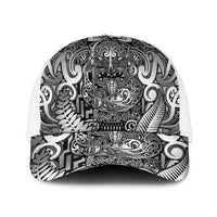New Zealand Taiaha Maori Mesh Trucker Cap Kiwikiwi Minimalist Silver Fern Tukutuku Motif
