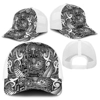 New Zealand Taiaha Maori Mesh Trucker Cap Kiwikiwi Minimalist Silver Fern Tukutuku Motif