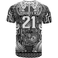 Custom New Zealand Taiaha Maori T Shirt Kiwikiwi Minimalist Silver Fern Tukutuku Motif