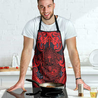 New Zealand Taiaha Maori Apron Whero Minimalist Silver Fern Tukutuku Motif