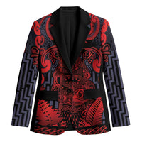 Custom New Zealand Taiaha Maori Blazer Whero Minimalist Silver Fern Tukutuku Motif